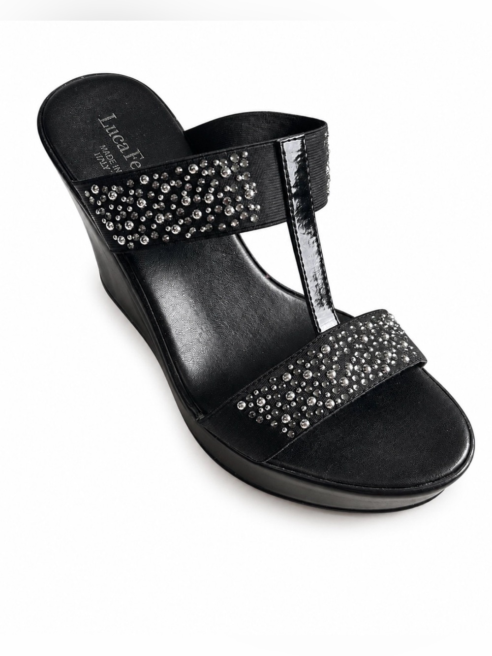 LUCA FERRI Black and Silver Sandals with Strappy Details size 8.5